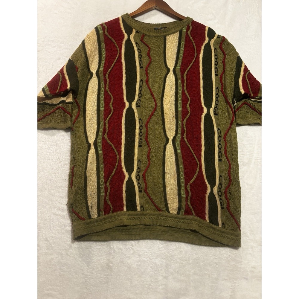 Vintage Coogi Australia Knit‎ Sweater Green Red Short Sleeve 3XL Holes Thrashed